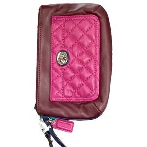 Coach Wristlet Women’s 1 Size Smooth And Quilted Leather Maroon And Fuchsia Pink